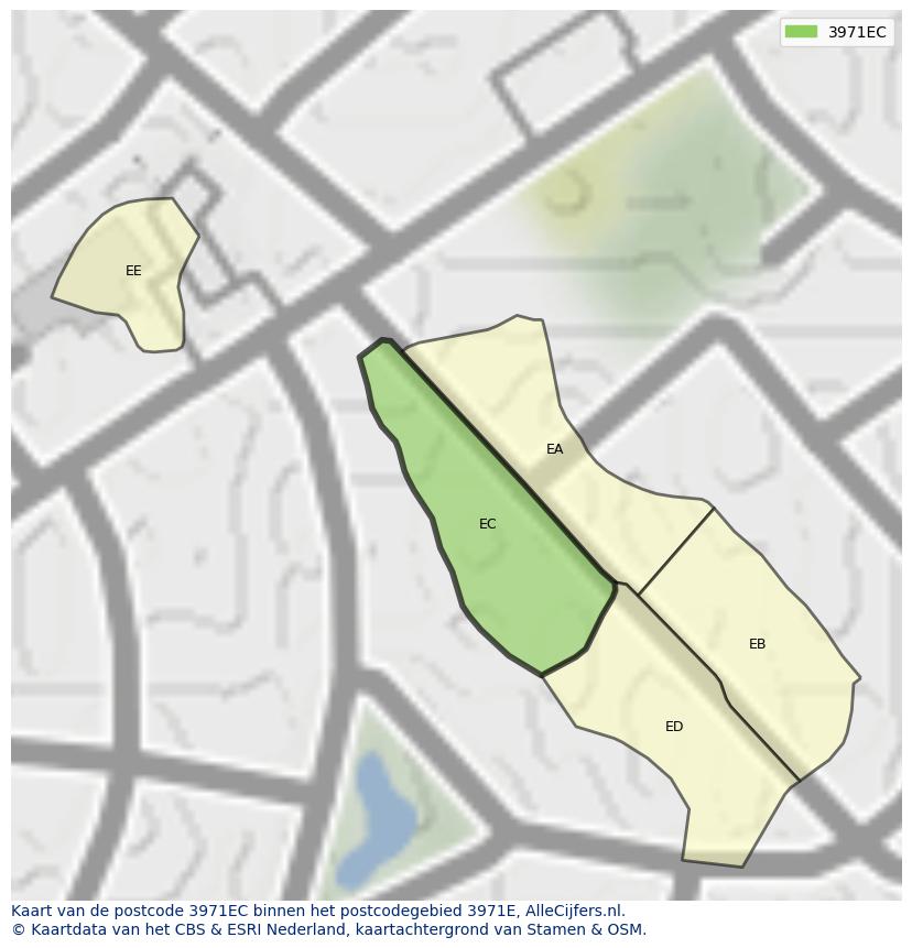 Afbeelding van het postcodegebied 3971 EC op de kaart.