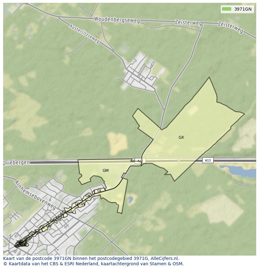 Afbeelding van het postcodegebied 3971 GN op de kaart.