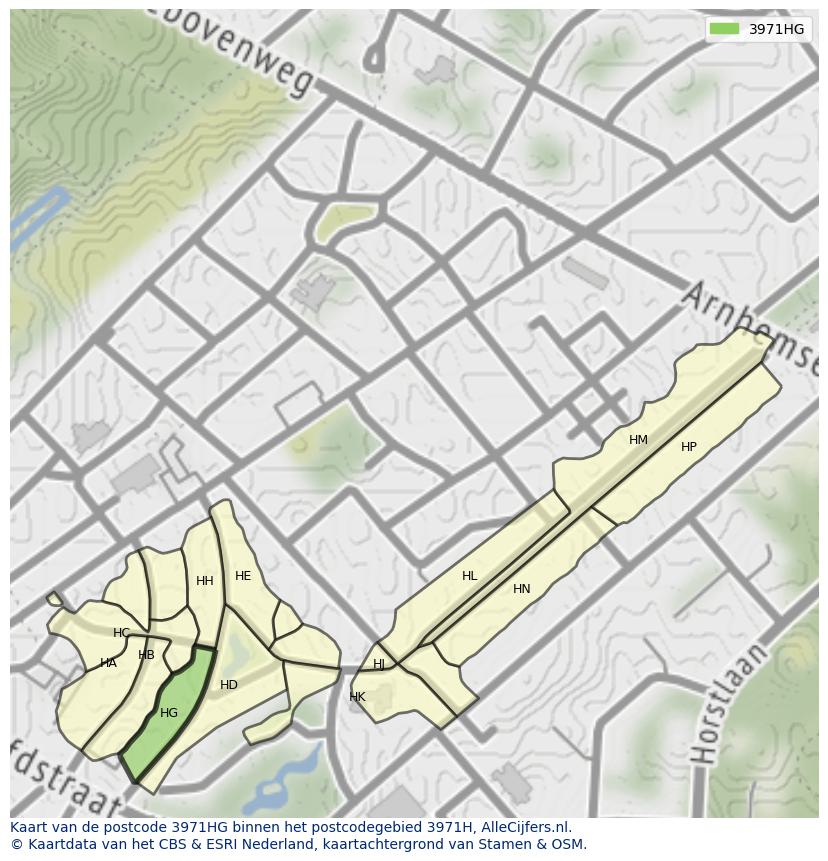 Afbeelding van het postcodegebied 3971 HG op de kaart.