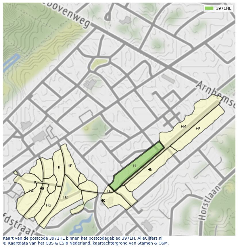 Afbeelding van het postcodegebied 3971 HL op de kaart.
