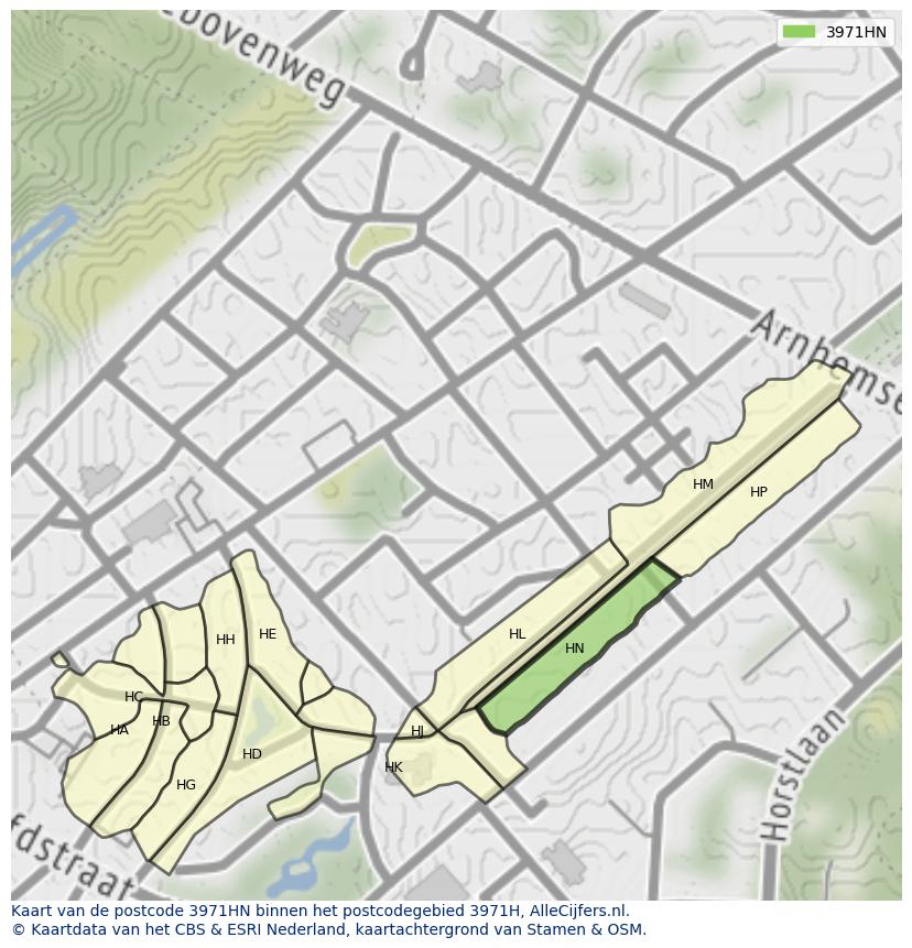 Afbeelding van het postcodegebied 3971 HN op de kaart.