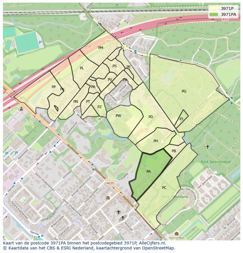 Afbeelding van het postcodegebied 3971 PA op de kaart.