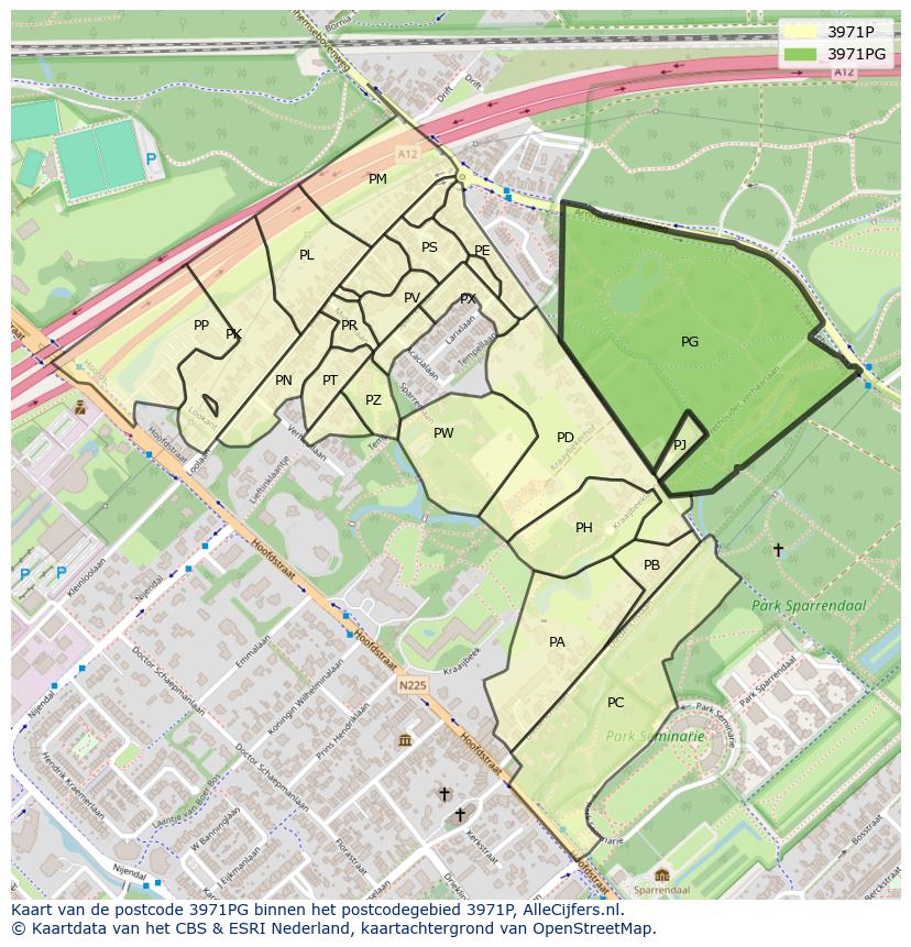 Afbeelding van het postcodegebied 3971 PG op de kaart.