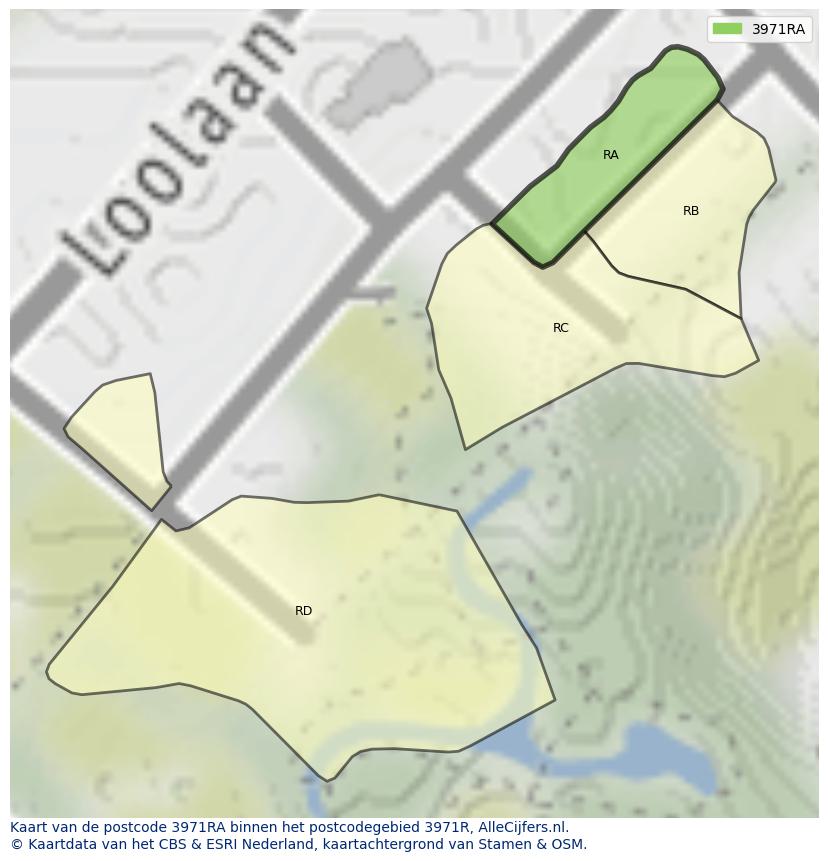 Afbeelding van het postcodegebied 3971 RA op de kaart.