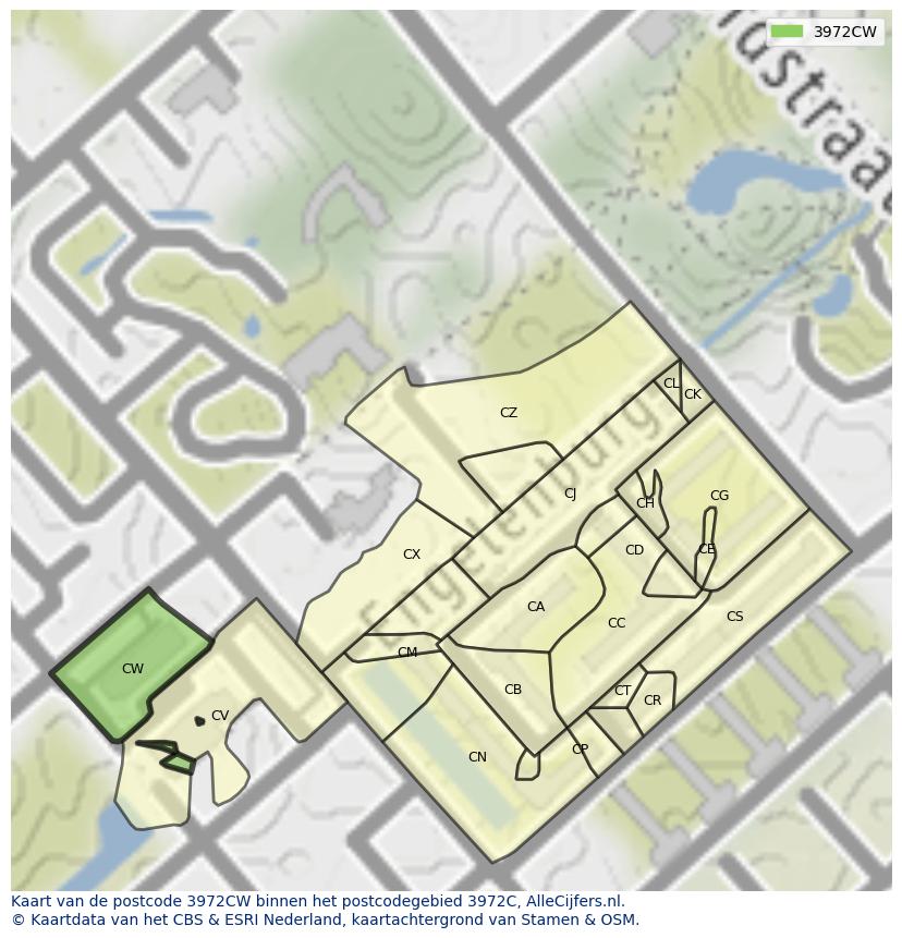 Afbeelding van het postcodegebied 3972 CW op de kaart.