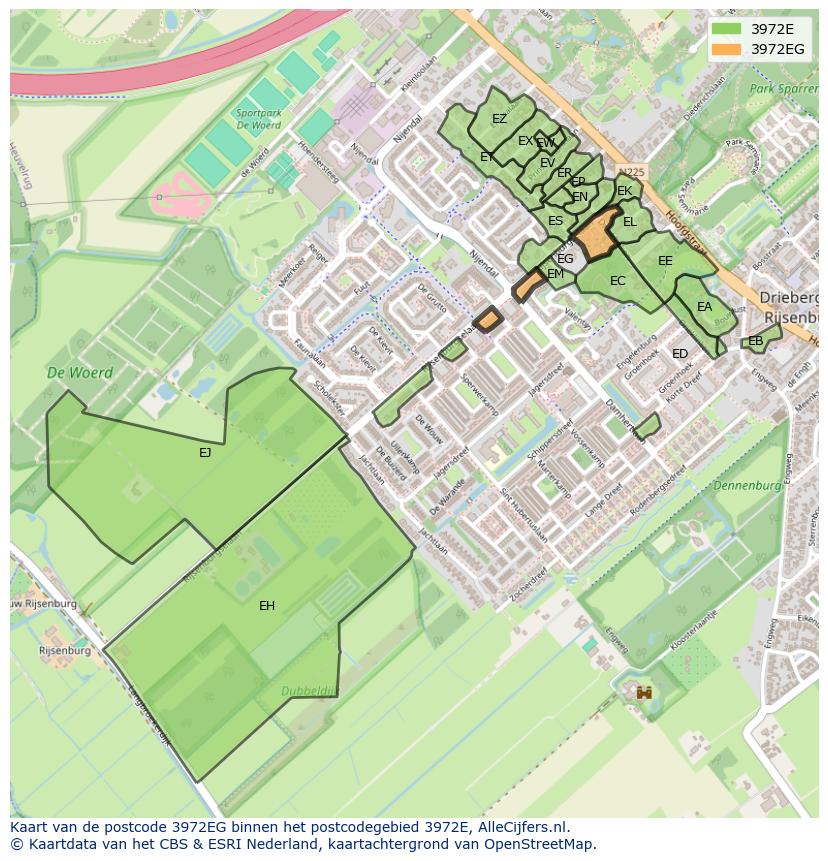 Afbeelding van het postcodegebied 3972 EG op de kaart.