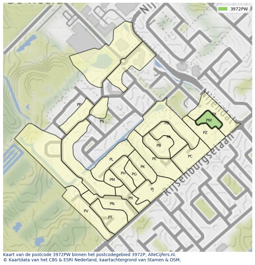 Afbeelding van het postcodegebied 3972 PW op de kaart.
