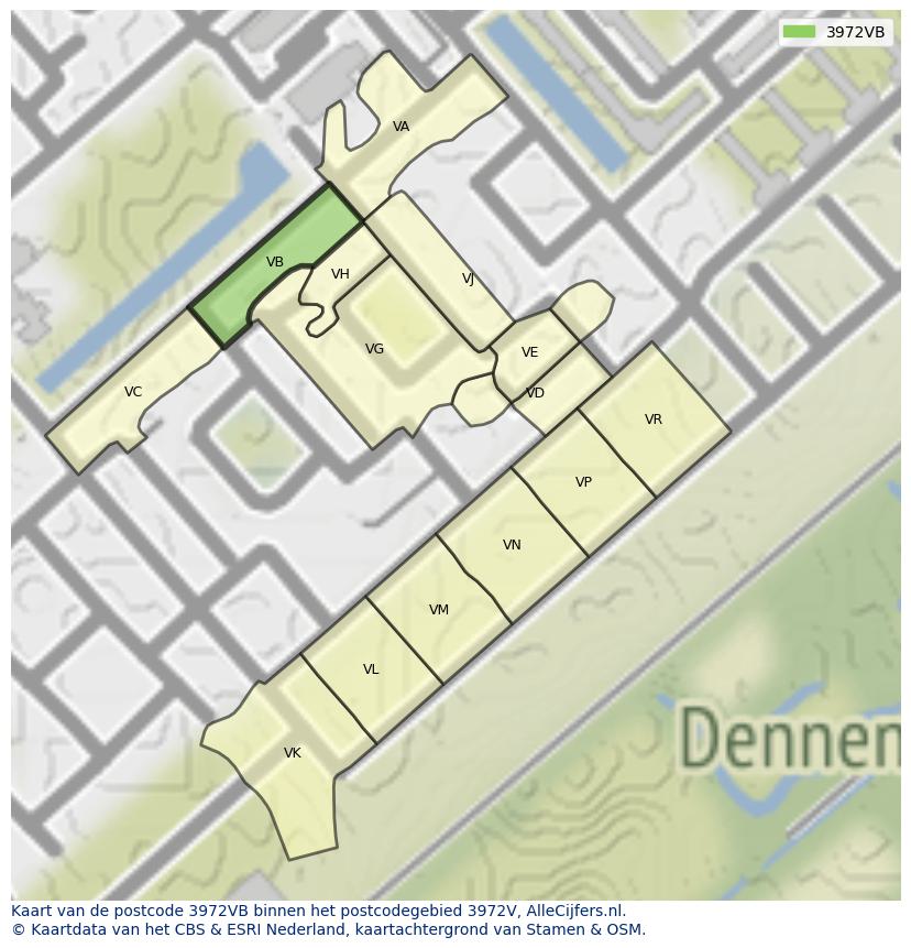 Afbeelding van het postcodegebied 3972 VB op de kaart.