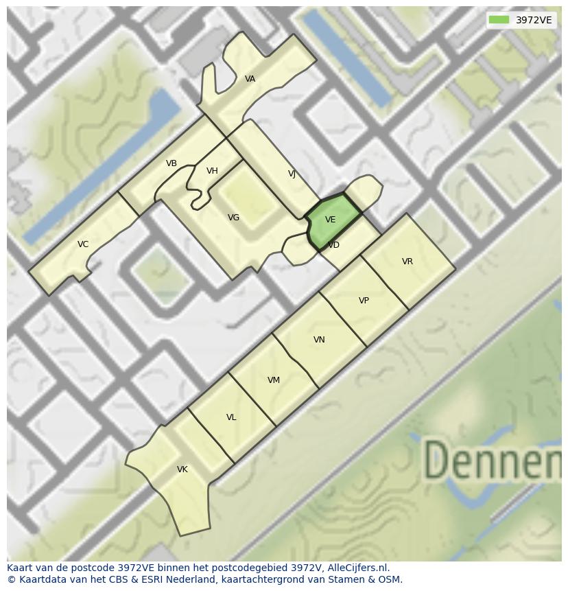 Afbeelding van het postcodegebied 3972 VE op de kaart.