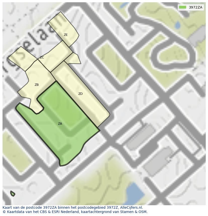 Afbeelding van het postcodegebied 3972 ZA op de kaart.
