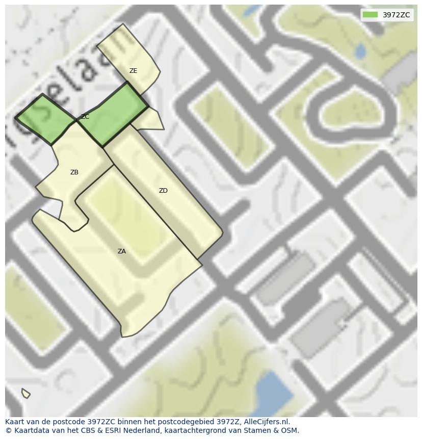 Afbeelding van het postcodegebied 3972 ZC op de kaart.