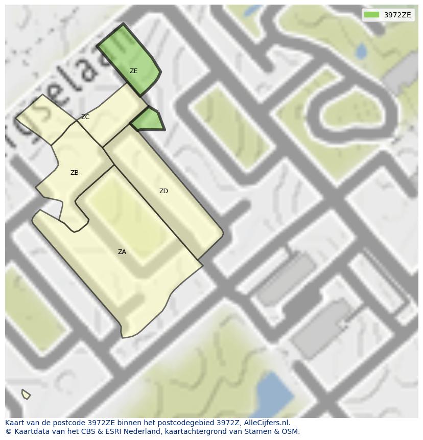 Afbeelding van het postcodegebied 3972 ZE op de kaart.
