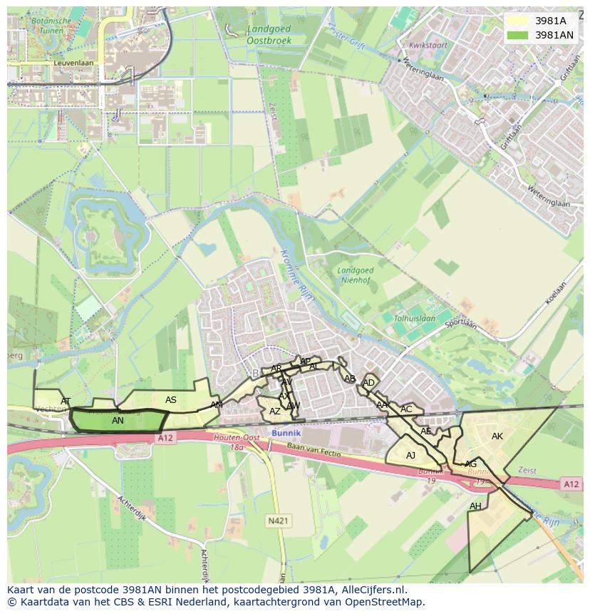 Afbeelding van het postcodegebied 3981 AN op de kaart.