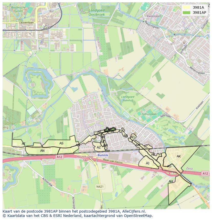 Afbeelding van het postcodegebied 3981 AP op de kaart.
