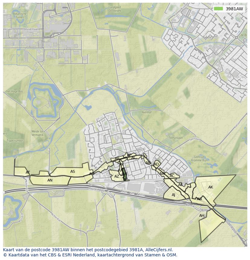 Afbeelding van het postcodegebied 3981 AW op de kaart.