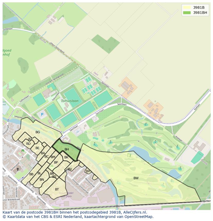 Afbeelding van het postcodegebied 3981 BH op de kaart.