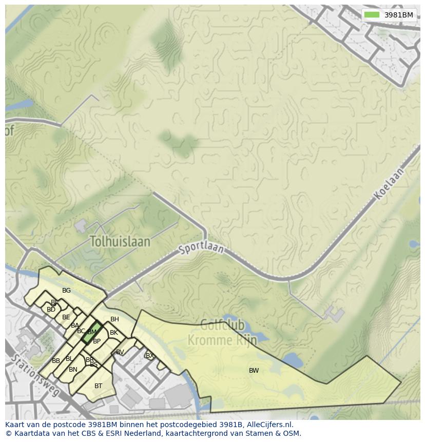 Afbeelding van het postcodegebied 3981 BM op de kaart.