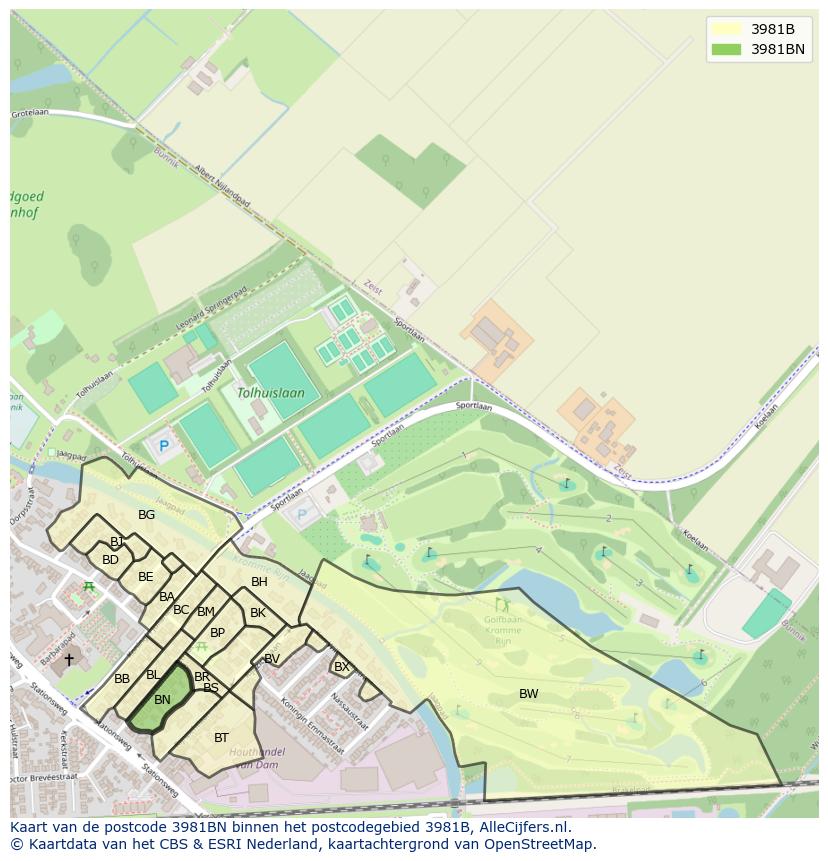 Afbeelding van het postcodegebied 3981 BN op de kaart.