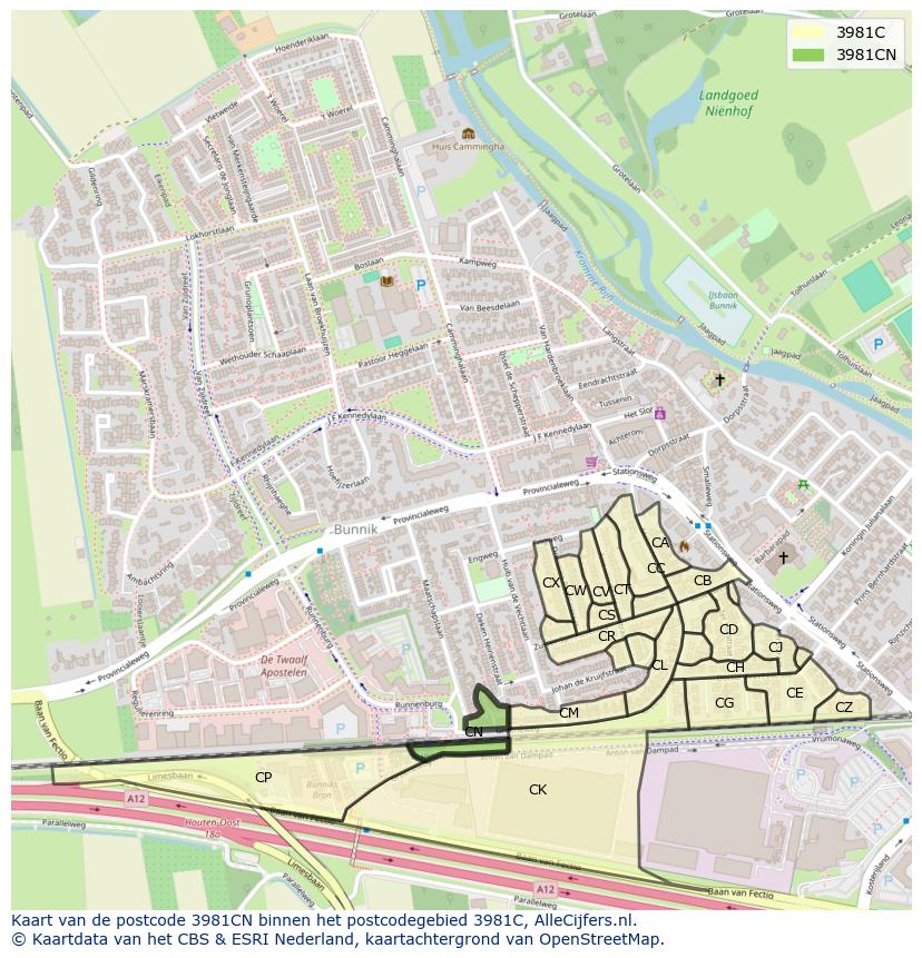 Afbeelding van het postcodegebied 3981 CN op de kaart.