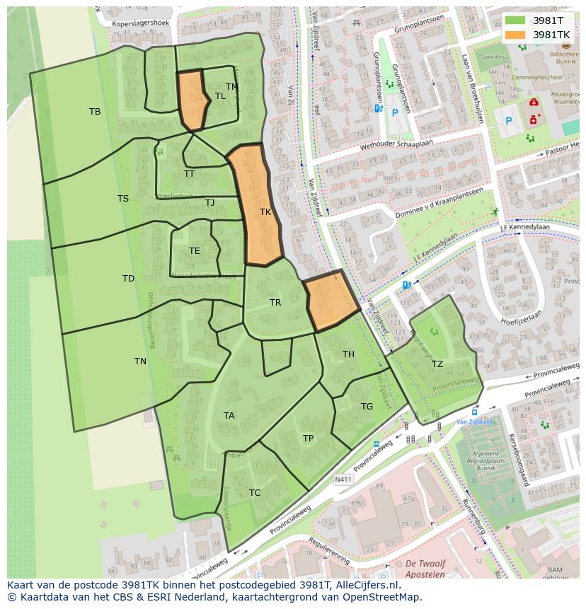 Afbeelding van het postcodegebied 3981 TK op de kaart.