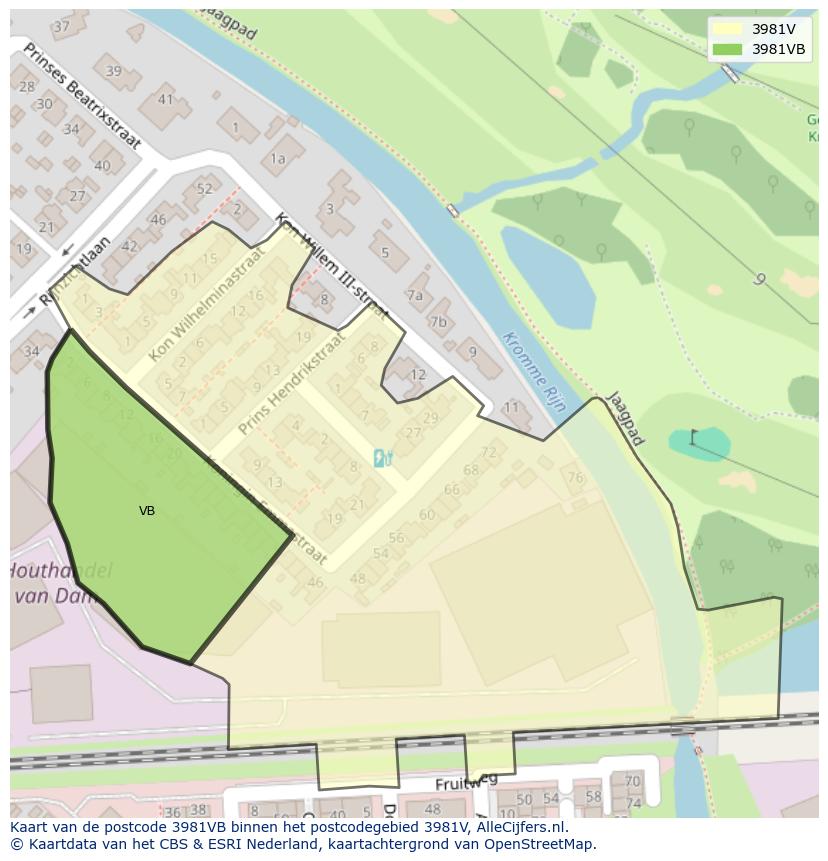 Afbeelding van het postcodegebied 3981 VB op de kaart.