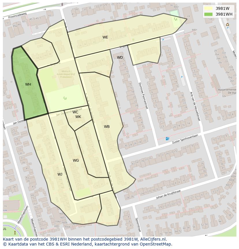Afbeelding van het postcodegebied 3981 WH op de kaart.