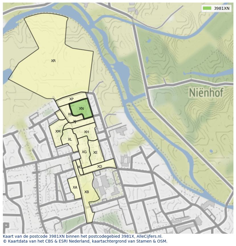 Afbeelding van het postcodegebied 3981 XN op de kaart.