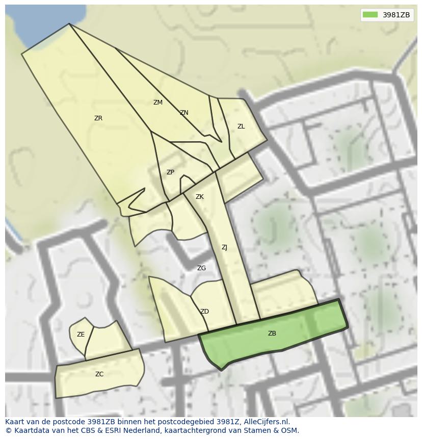 Afbeelding van het postcodegebied 3981 ZB op de kaart.