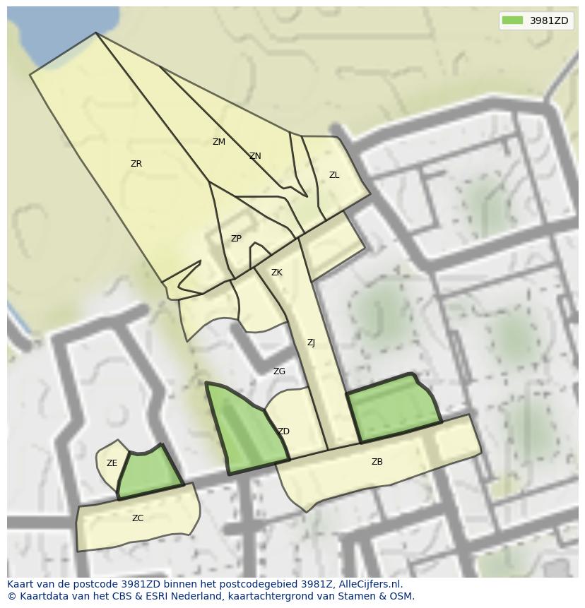 Afbeelding van het postcodegebied 3981 ZD op de kaart.