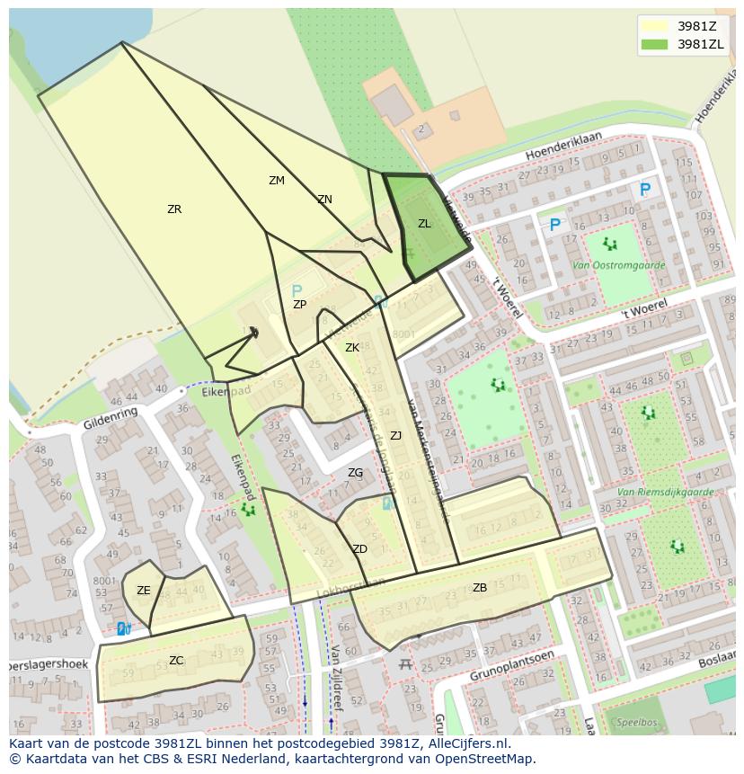 Afbeelding van het postcodegebied 3981 ZL op de kaart.