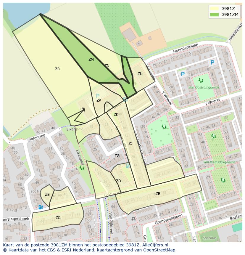 Afbeelding van het postcodegebied 3981 ZM op de kaart.