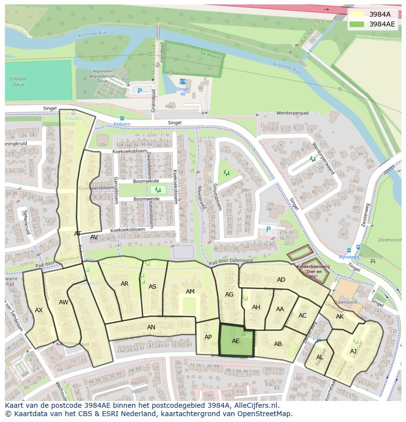 Afbeelding van het postcodegebied 3984 AE op de kaart.