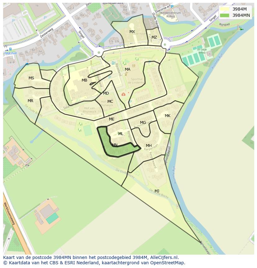 Afbeelding van het postcodegebied 3984 MN op de kaart.