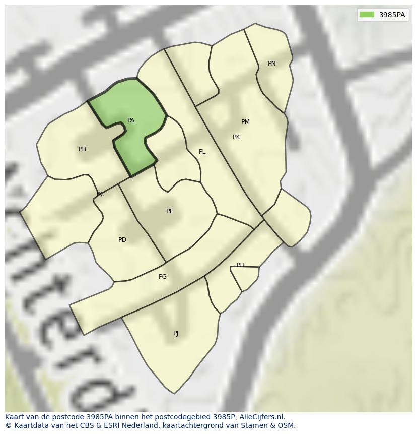 Afbeelding van het postcodegebied 3985 PA op de kaart.