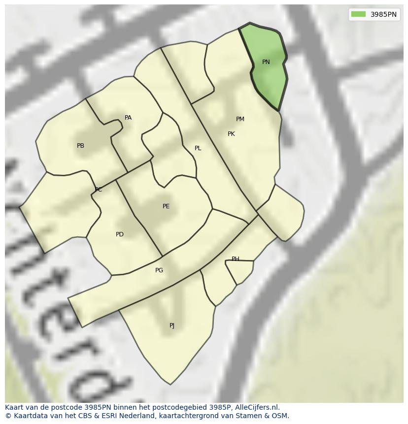 Afbeelding van het postcodegebied 3985 PN op de kaart.