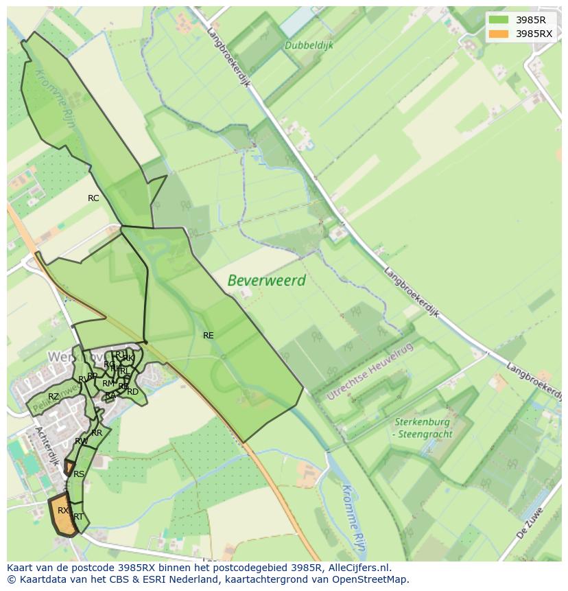 Afbeelding van het postcodegebied 3985 RX op de kaart.