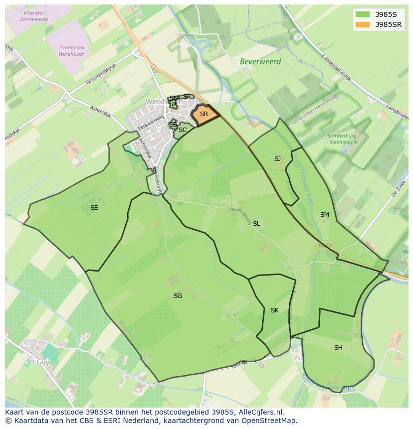 Afbeelding van het postcodegebied 3985 SR op de kaart.