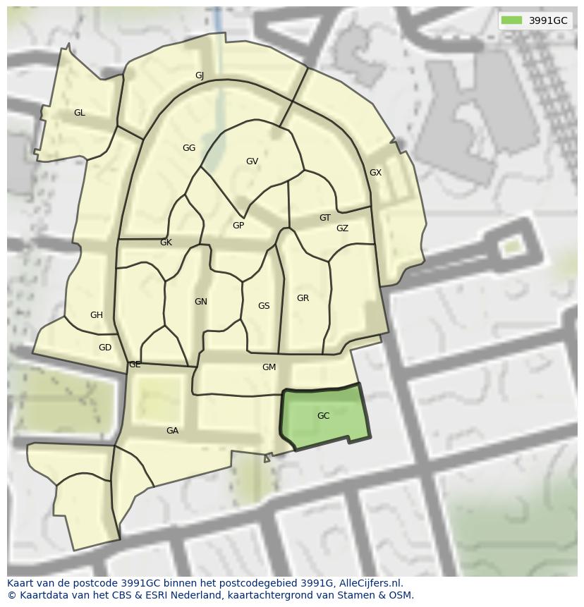 Afbeelding van het postcodegebied 3991 GC op de kaart.