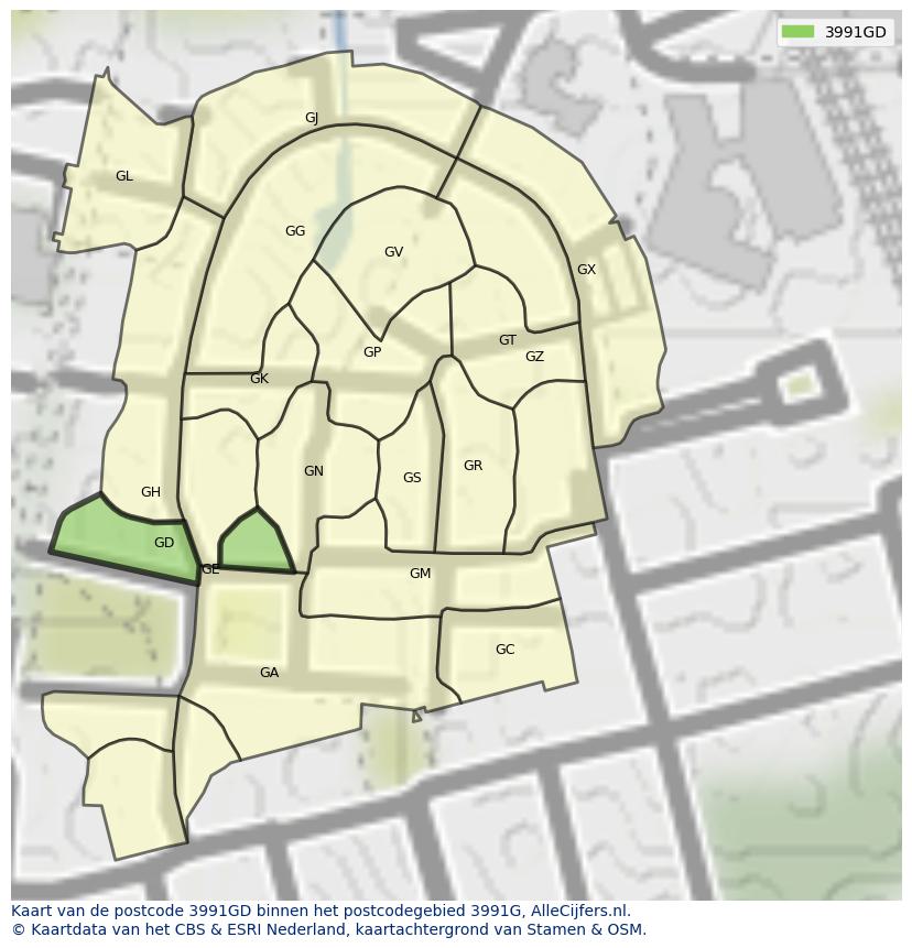 Afbeelding van het postcodegebied 3991 GD op de kaart.