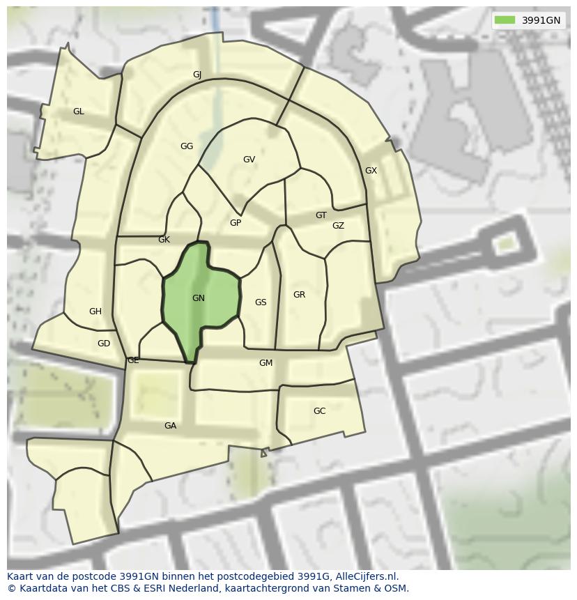 Afbeelding van het postcodegebied 3991 GN op de kaart.
