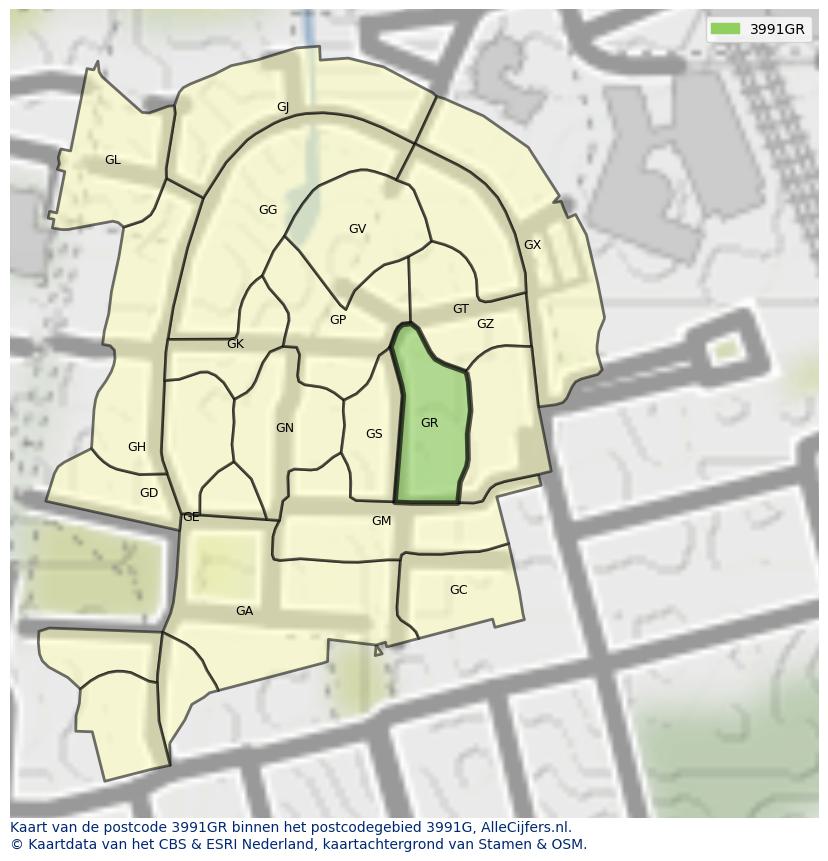 Afbeelding van het postcodegebied 3991 GR op de kaart.