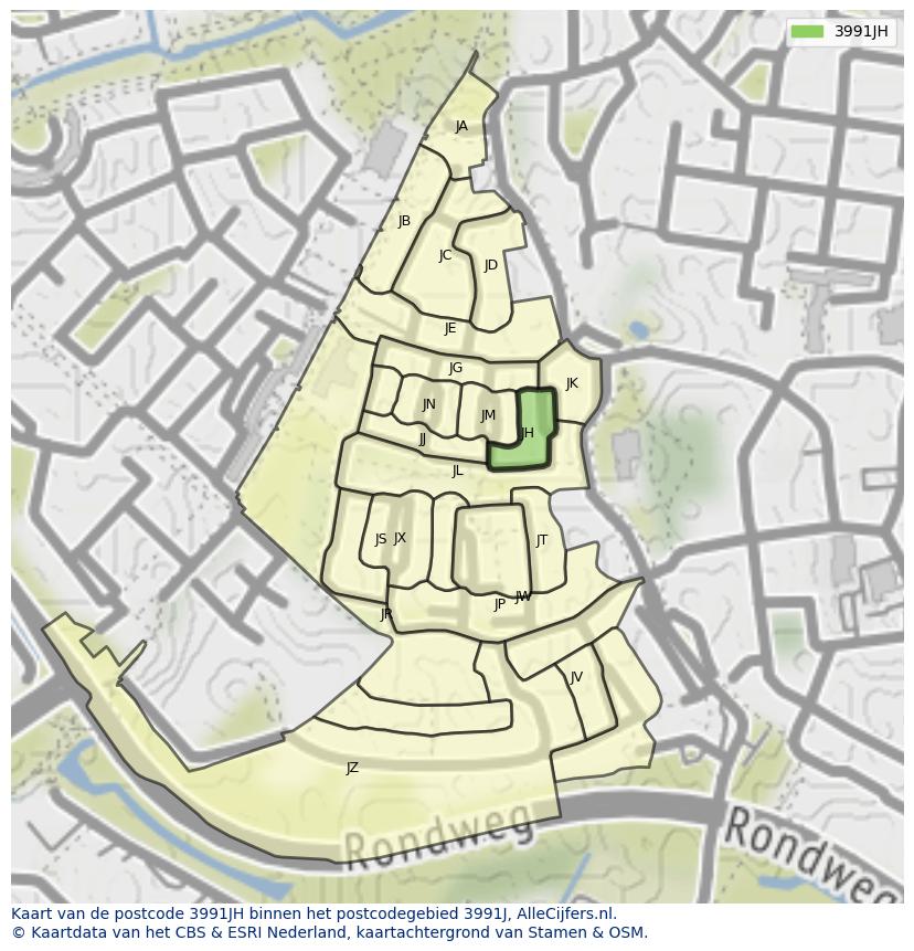 Afbeelding van het postcodegebied 3991 JH op de kaart.