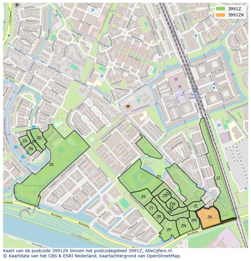 Afbeelding van het postcodegebied 3991 ZK op de kaart.