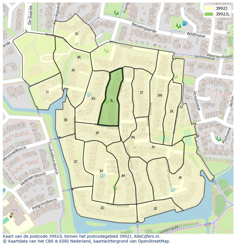 Afbeelding van het postcodegebied 3992 JL op de kaart.