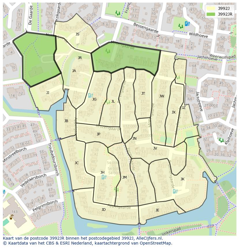 Afbeelding van het postcodegebied 3992 JR op de kaart.