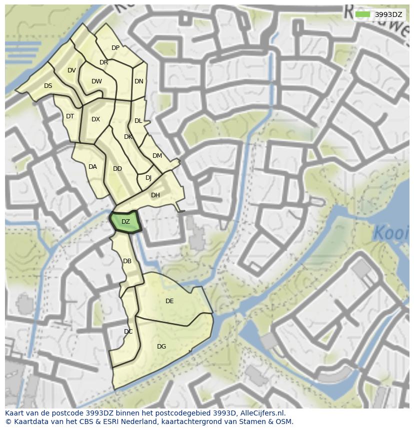 Afbeelding van het postcodegebied 3993 DZ op de kaart.