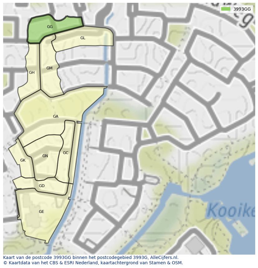 Afbeelding van het postcodegebied 3993 GG op de kaart.