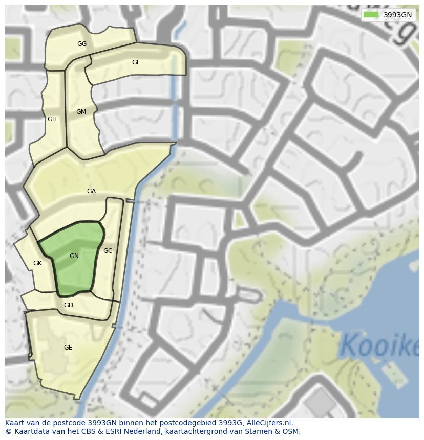 Afbeelding van het postcodegebied 3993 GN op de kaart.
