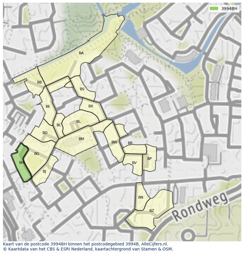 Afbeelding van het postcodegebied 3994 BH op de kaart.