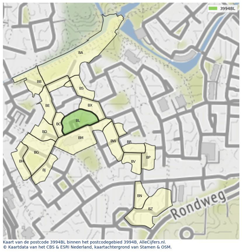 Afbeelding van het postcodegebied 3994 BL op de kaart.